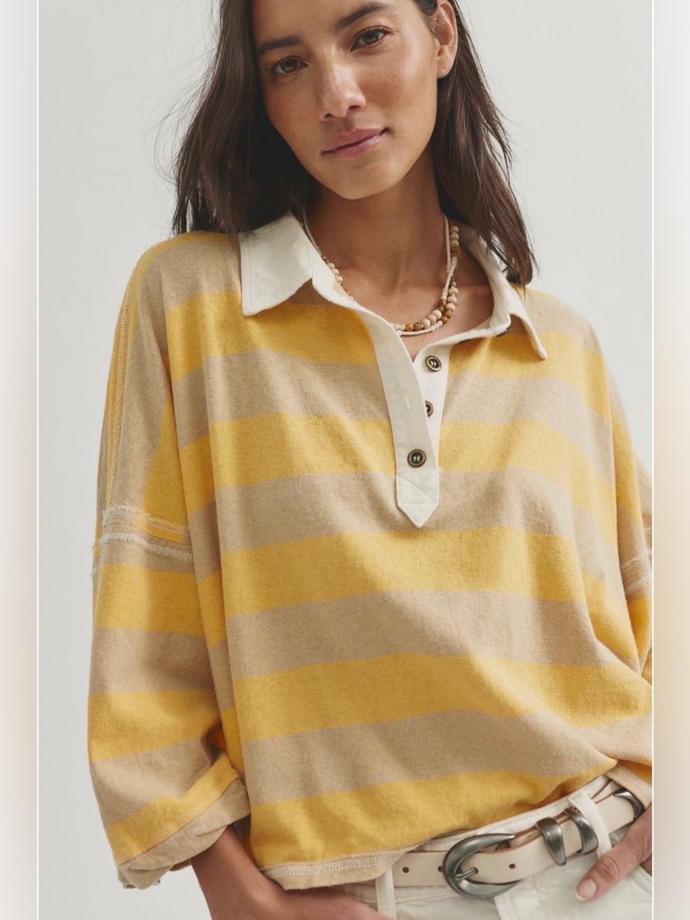 Free People We The Free Auggie Oversized Polo Striped Tee Size Med *RARE & NWT!*